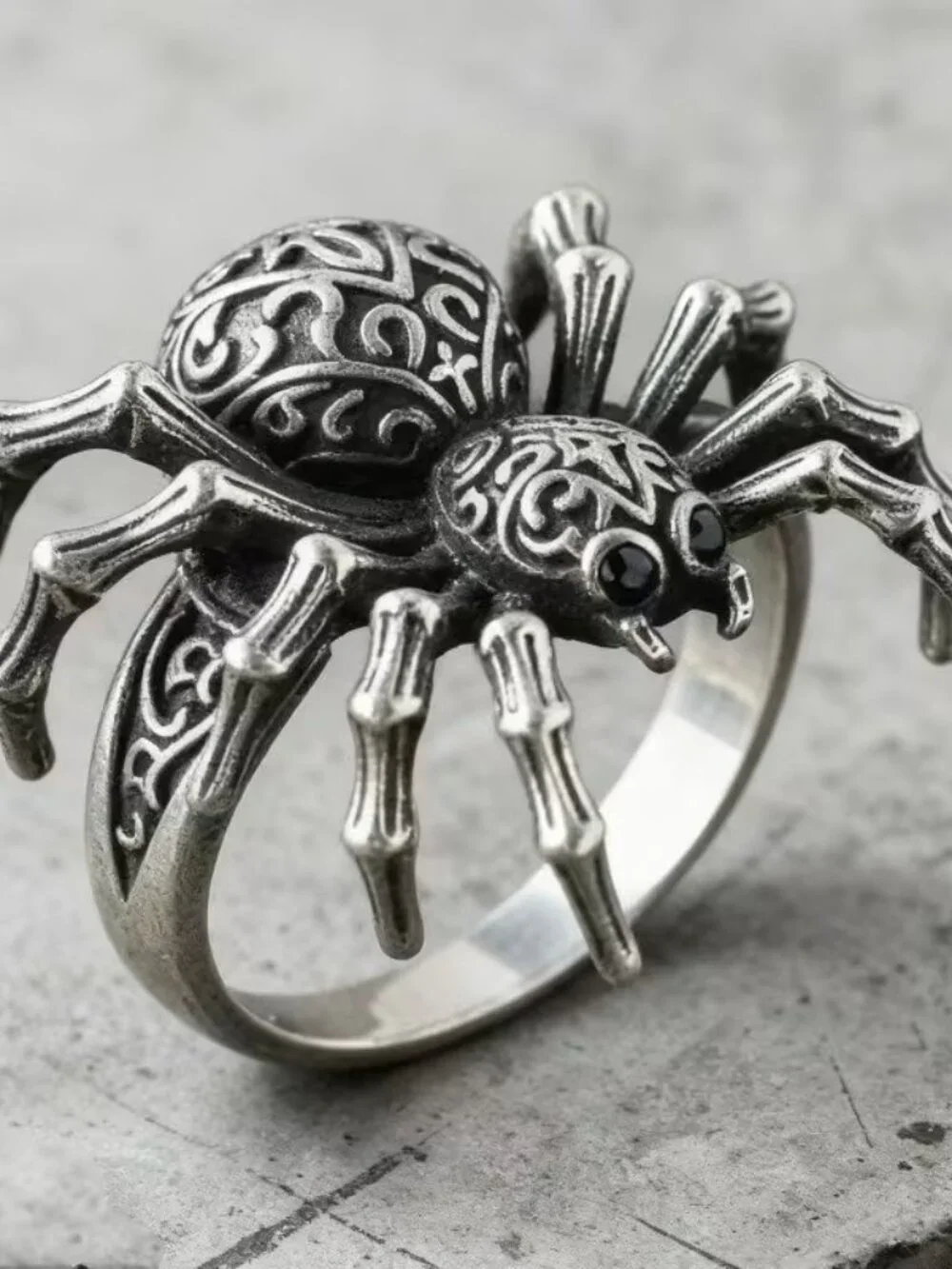 Halloween Gothic Punk Spider Silver and Black Ring Size 9